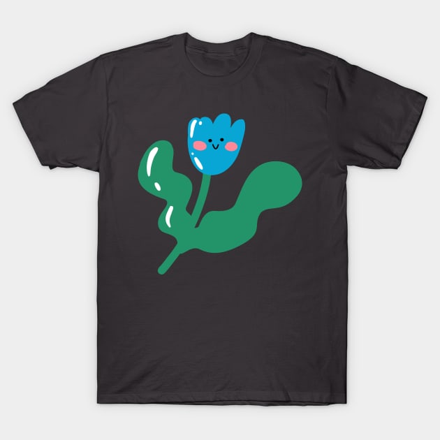 Kawaii blue tulip smiling T-Shirt by Lina_Karolina